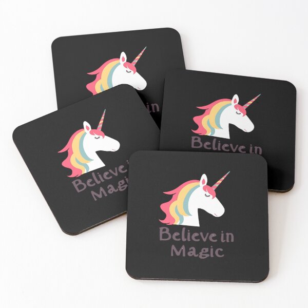 Item preview, Unicorn silhouette with rainbow mane text Believe in Magic designed and sold by Neon G.