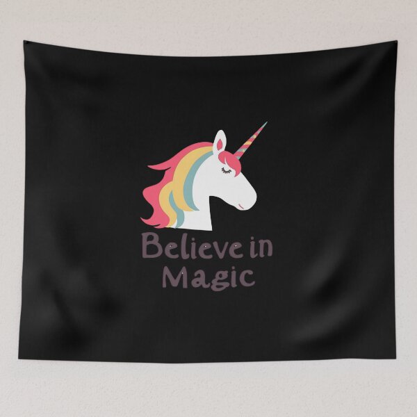 Item preview, Unicorn silhouette with rainbow mane text Believe in Magic designed and sold by Neon G.