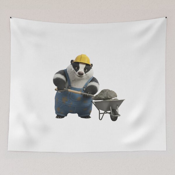 Item preview, Cute Badger Construction Worker With Wheelbarrow Shovel designed and sold by vk09.