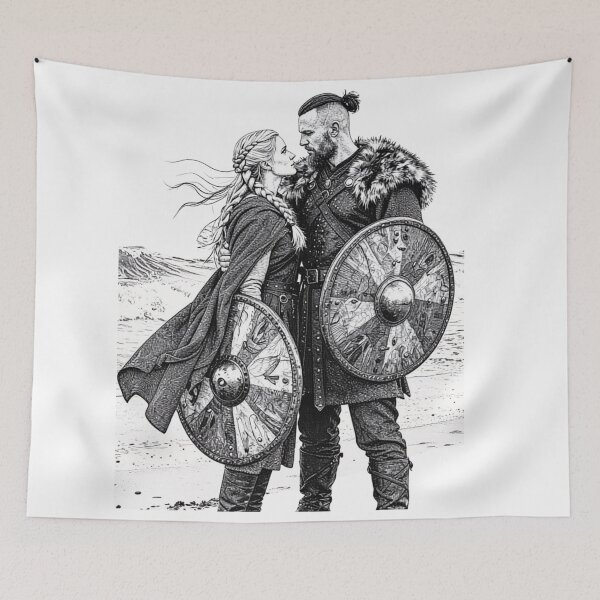 Item preview, Viking Shieldmaiden and Warrior Romantic Illustration designed and sold by The KarmIQsphere Collective.