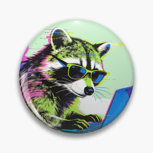 Item preview, Cyberpunk Raccoon Programmer Glitch Art | Neon 80s Synthwave Hacker Design designed and sold by Cherrydora.