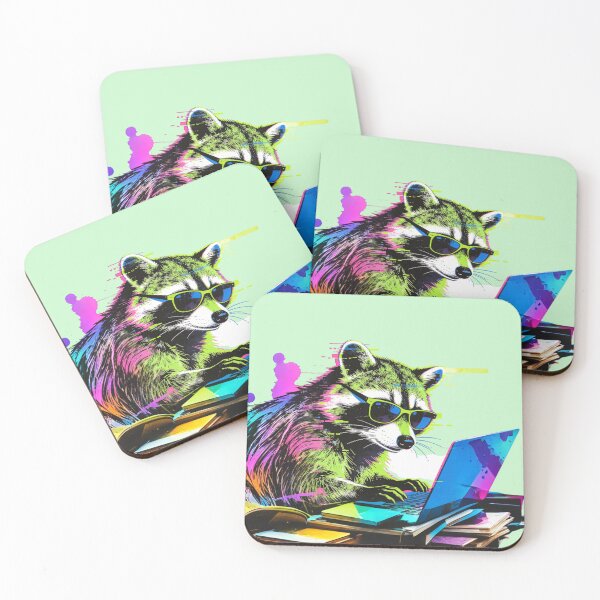 Item preview, Cyberpunk Raccoon Programmer Glitch Art | Neon 80s Synthwave Hacker Design designed and sold by Cherrydora.