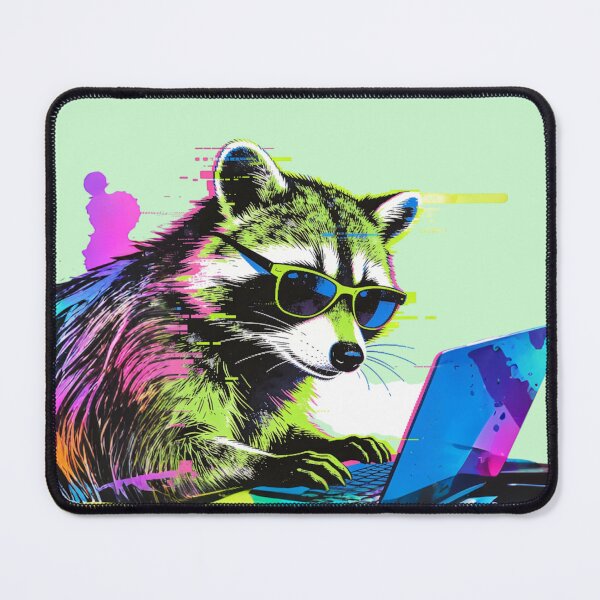 Item preview, Cyberpunk Raccoon Programmer Glitch Art | Neon 80s Synthwave Hacker Design designed and sold by Cherrydora.