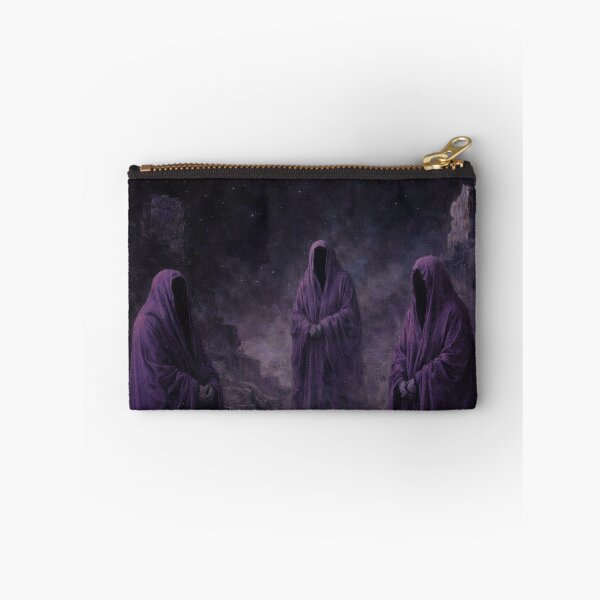 Item preview, Three Veiled Figures Beneath a Red Moon – Symbolic Dark Fantasy Oil Painting designed and sold by Visualynx.