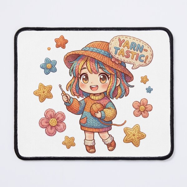 Item preview, Whimsical Chibi Girl in a Knitted World designed and sold by newvisionart191.