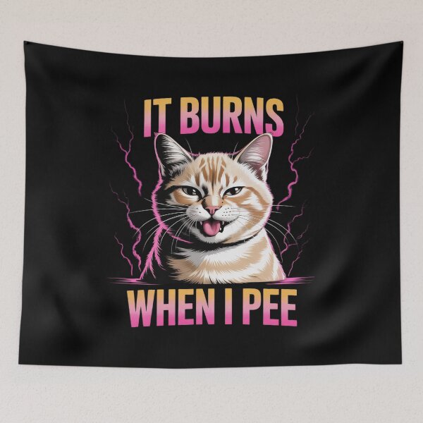 Item preview, It Burns When I Pee Funny Silly Cat Meme Vintage Animals Men  designed and sold by RuthGAArt.
