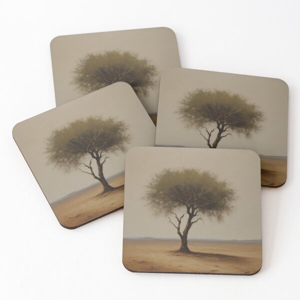 Item preview, Lonely Tree in Endless Desert – Minimalist Existential Oil Painting designed and sold by Visualynx.