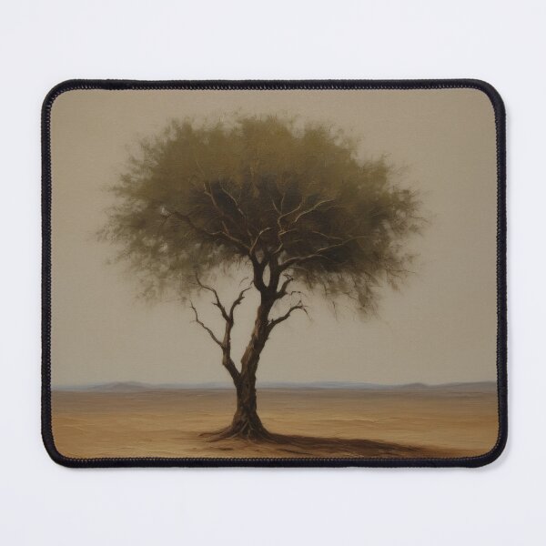 Item preview, Lonely Tree in Endless Desert – Minimalist Existential Oil Painting designed and sold by Visualynx.