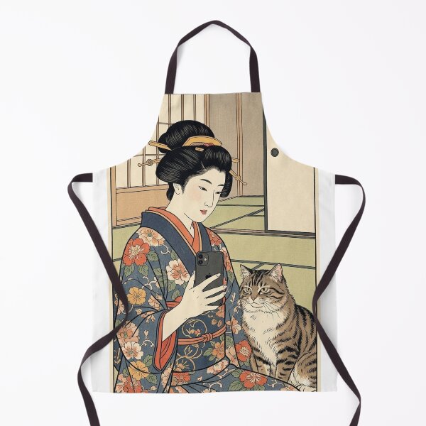 Item preview, Edo Period Selfie - Funny Ukiyo-e Woman and Cat Mashup designed and sold by nori0711.