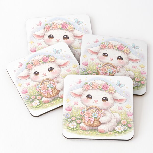 Item preview, Kawaii Floral Lamb – Cute Pastel Aesthetic Animal Art designed and sold by kimkosovo.