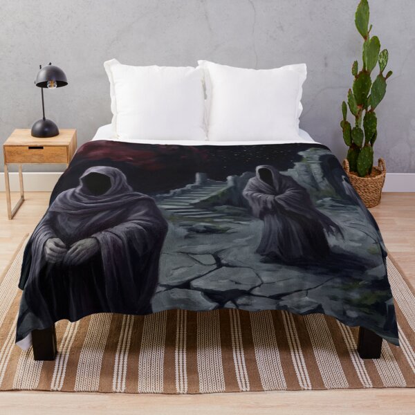 Item preview, Hooded Figures in Forgotten Ruins – Dark Surreal Symbolic Art designed and sold by Visualynx.