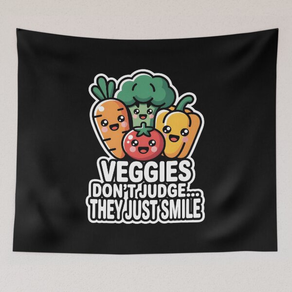 Item preview, Veggies Don’t Judge They Just Smile – Cute Kawaii Vegetable Illustration designed and sold by FatCatCD.