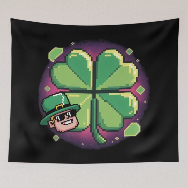 Item preview, Pixel Clover Design with Glowing Aura and Leprechaun Charm for St. Patrick’s Day designed and sold by SplashTastic.