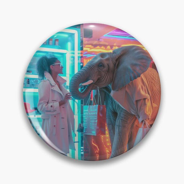 Item preview, Surreal Elephant Shopping in a Futuristic Store designed and sold by aiperfectworld.