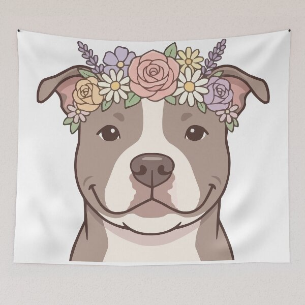 Item preview, Sweet Pibble – Gentle Pit Bull with Pastel Flower Crown designed and sold by Petzzz.