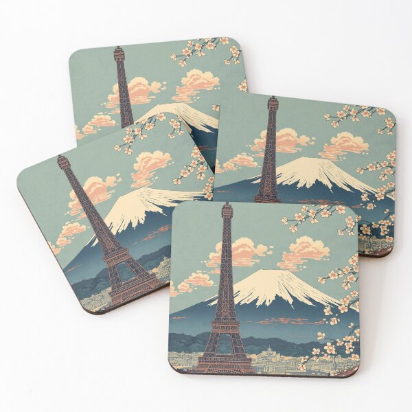 Item preview, Ukiyo-e Eiffel Tower Mount Fuji Japanese Woodblock Print Art Poster designed and sold by Vandy Fullam.