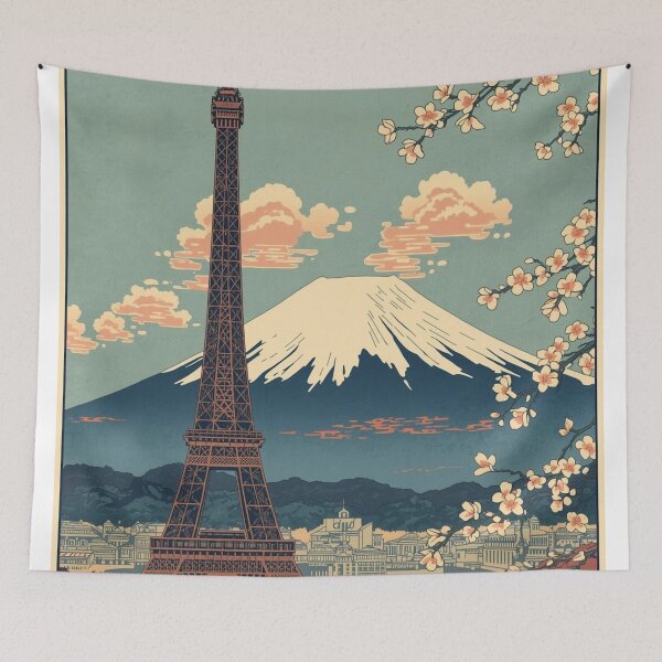 Item preview, Ukiyo-e Eiffel Tower Mount Fuji Japanese Woodblock Print Art Poster designed and sold by Vandy Fullam.
