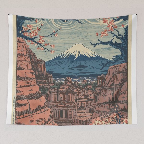 Item preview, Ukiyo-e Petra Treasury Mount Fuji Japanese Woodblock Print Art Poster designed and sold by Vandy Fullam.