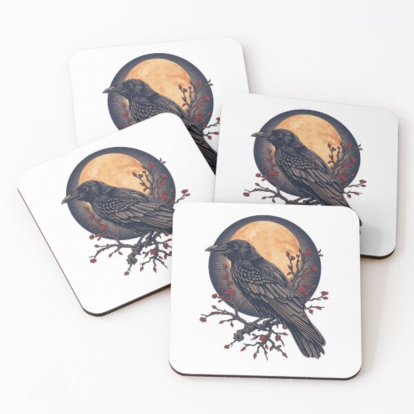 Item preview, Raven with moon and branches designed and sold by WhereHopeBlooms.
