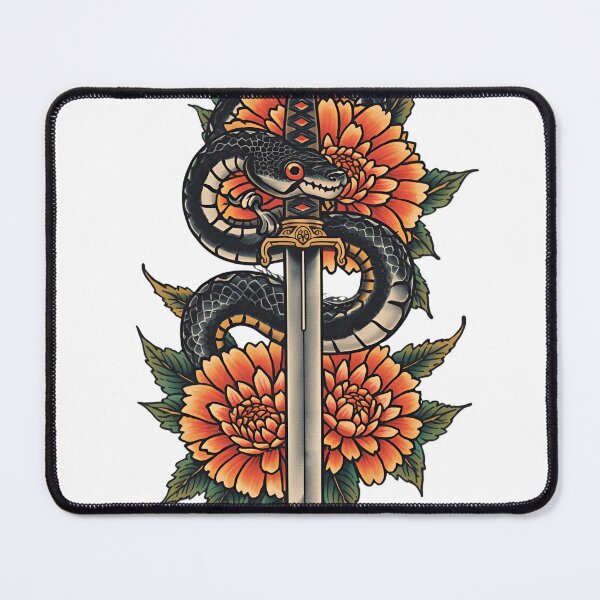 Item preview, Snake around a dagger with chrysanthemums designed and sold by WhereHopeBlooms.