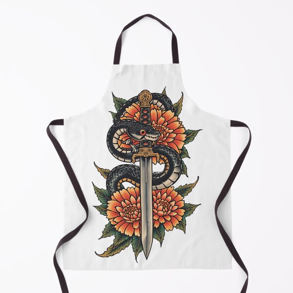 Item preview, Snake around a dagger with chrysanthemums designed and sold by WhereHopeBlooms.