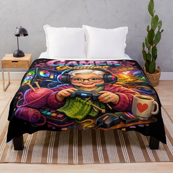 Item preview, Cute Gamer Grandma Knitting Funny Gaming Art designed and sold by Uglyandcute.