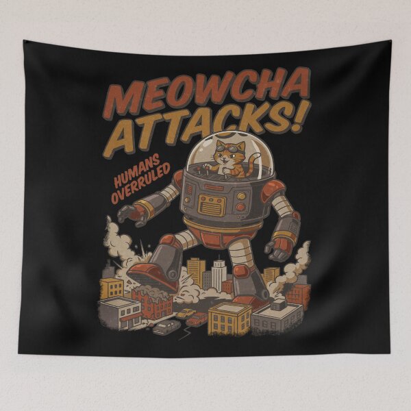 Item preview, Meowcha Attacks Retro Giant Robot Cat designed and sold by tollaru.