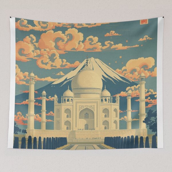 Item preview, Ukiyo-e Taj Mahal Mount Fuji Japanese Woodblock Print Art Poster designed and sold by Vandy Fullam.