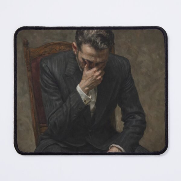 Item preview, Man in Deep Sorrow – Lonely and Painful Oil Painting Portrait designed and sold by Visualynx.