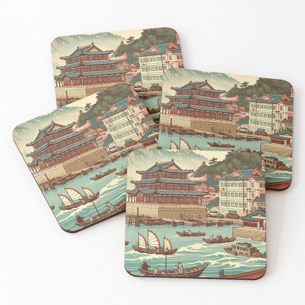 Item preview, Qingdao China Ukiyo-e Japanese Woodblock Print Coastal City Art Poster designed and sold by Vandy Fullam.