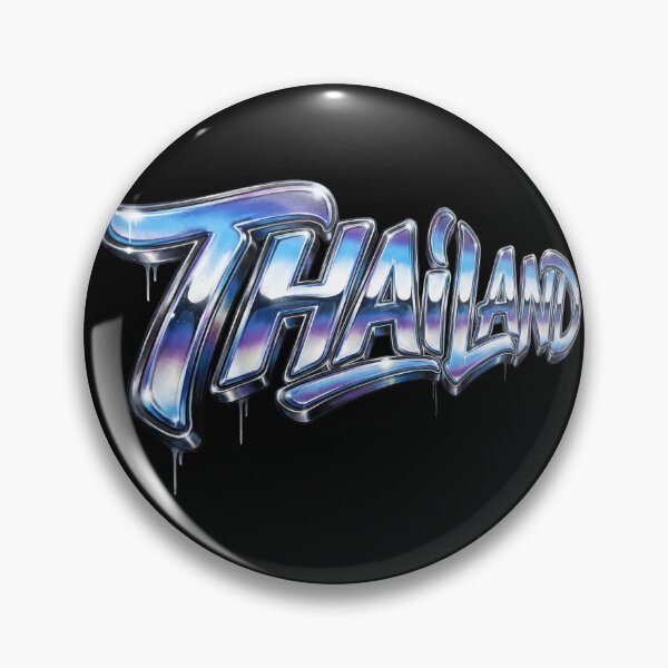 Item preview, Thailand Retro Chrome - Blue Metallic Airbrush Typography, Thailand Streetwear Logo - Glossy 3D Chrome Style designed and sold by Thai-Era-Shop.