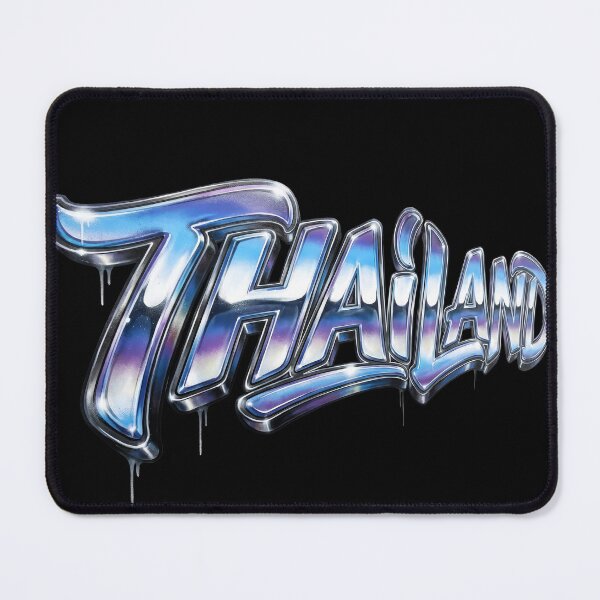 Item preview, Thailand Retro Chrome - Blue Metallic Airbrush Typography, Thailand Streetwear Logo - Glossy 3D Chrome Style designed and sold by Thai-Era-Shop.