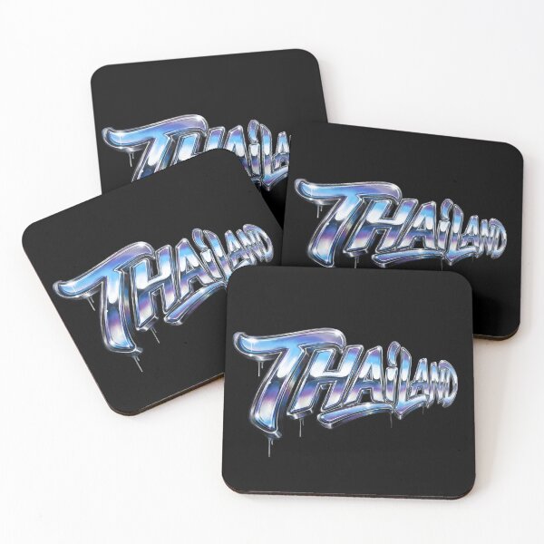 Item preview, Thailand Retro Chrome - Blue Metallic Airbrush Typography, Thailand Streetwear Logo - Glossy 3D Chrome Style designed and sold by Thai-Era-Shop.