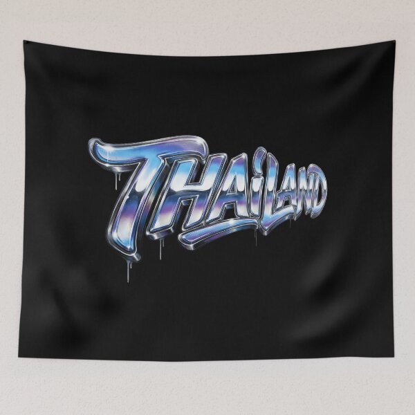 Item preview, Thailand Retro Chrome - Blue Metallic Airbrush Typography, Thailand Streetwear Logo - Glossy 3D Chrome Style designed and sold by Thai-Era-Shop.