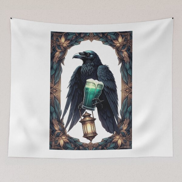 Item preview, Pint of No Regrets Just Shenanigans Raven T-Shirt | Sarcastic St Patrick's Day Emerald Drinking Emblem Tee designed and sold by YMLux.