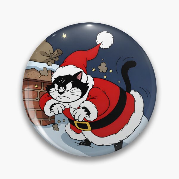 Item preview, A black cat, dressed as Santa Claus, stands on a snow-covered rooftop on a dark and cold night. designed and sold by PattaZone.