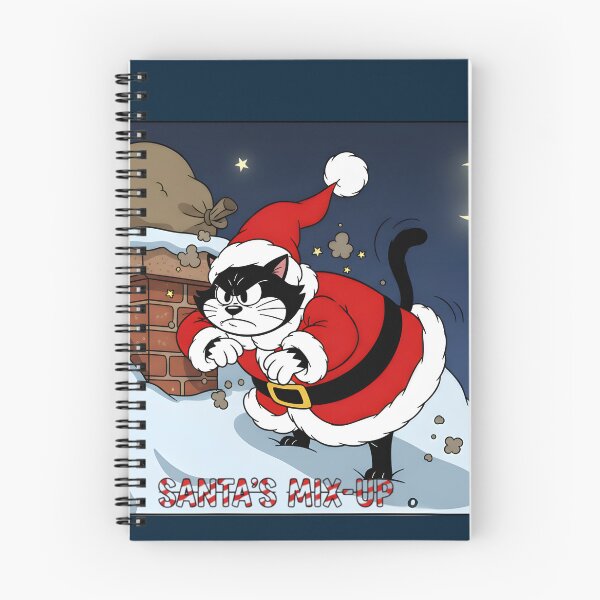 Item preview, A black cat, dressed as Santa Claus, stands on a snow-covered rooftop on a dark and cold night. designed and sold by PattaZone.