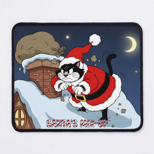 Item preview, A black cat, dressed as Santa Claus, stands on a snow-covered rooftop on a dark and cold night. designed and sold by PattaZone.