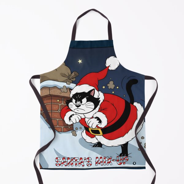 Item preview, A black cat, dressed as Santa Claus, stands on a snow-covered rooftop on a dark and cold night. designed and sold by PattaZone.