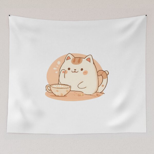 Item preview, Cute Cat Wiping Latte Foam Mustache | Cozy Café Cat Illustration | Slow Day Friends Style designed and sold by SlowDayFriends.