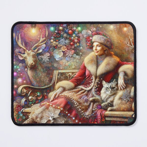 Item preview, Christmas Lady with a Cat and Reindeer designed and sold by M-Y-A-R-T-.
