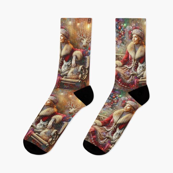 Item preview, Christmas Lady with a Cat and Reindeer designed and sold by M-Y-A-R-T-.