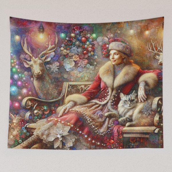 Item preview, Christmas Lady with a Cat and Reindeer designed and sold by M-Y-A-R-T-.