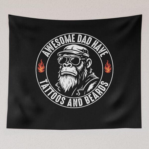 Item preview, Awesome Dads Have Tattoos and Beards – Funny Bearded Monkey designed and sold by gunaone-design.
