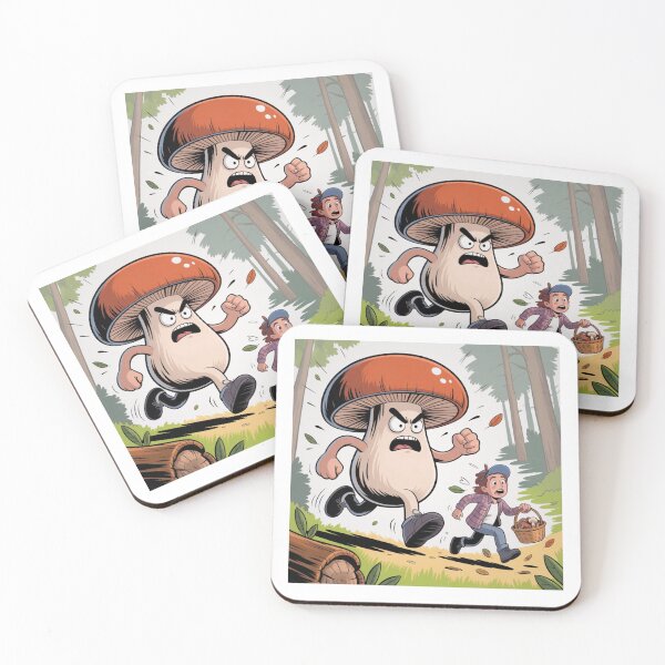 Item preview, Angry Mushroom Chasing Mushroom Picker Funny Cartoon Illustration designed and sold by JustFunnyStuff.