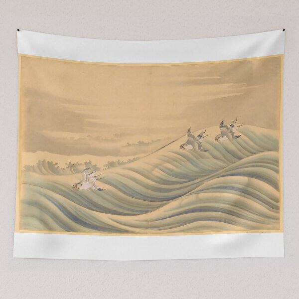 Item preview, Plovers Flying Over Waves - Vintage Japanese Seascape Art designed and sold by Open Canvas.
