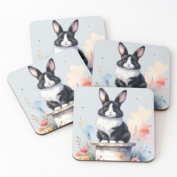 Item preview, Black and white rabbit at the flower fountain designed and sold by LiskoDesign.