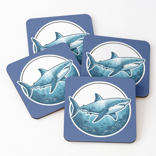Item preview, Powerful Great White Shark Deep Ocean Double Exposure Blue Art designed and sold by CANDO ART STORE.