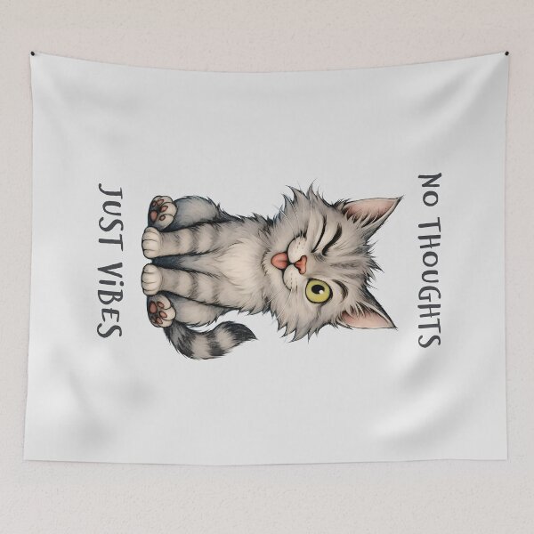 Item preview, Funny Grey Cat - No Thoughts Just Vibes designed and sold by QuirkySpark.