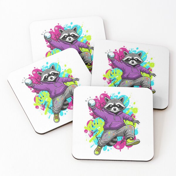 Item preview, Urban Raccoon Snowball Fight – Winter Graffiti Art designed and sold by MiszungART.